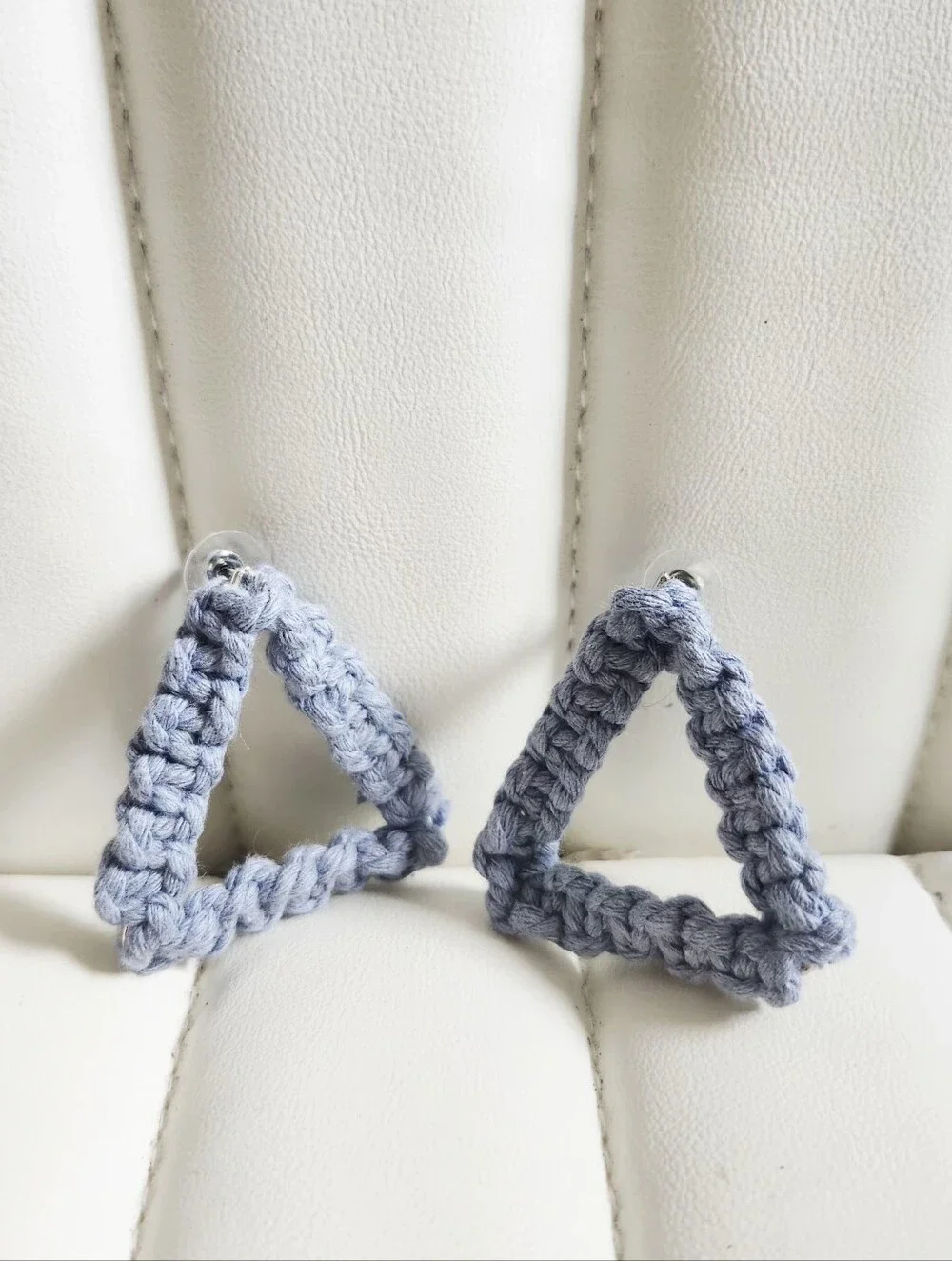 Macrame Earrings - Triangle Light Blue